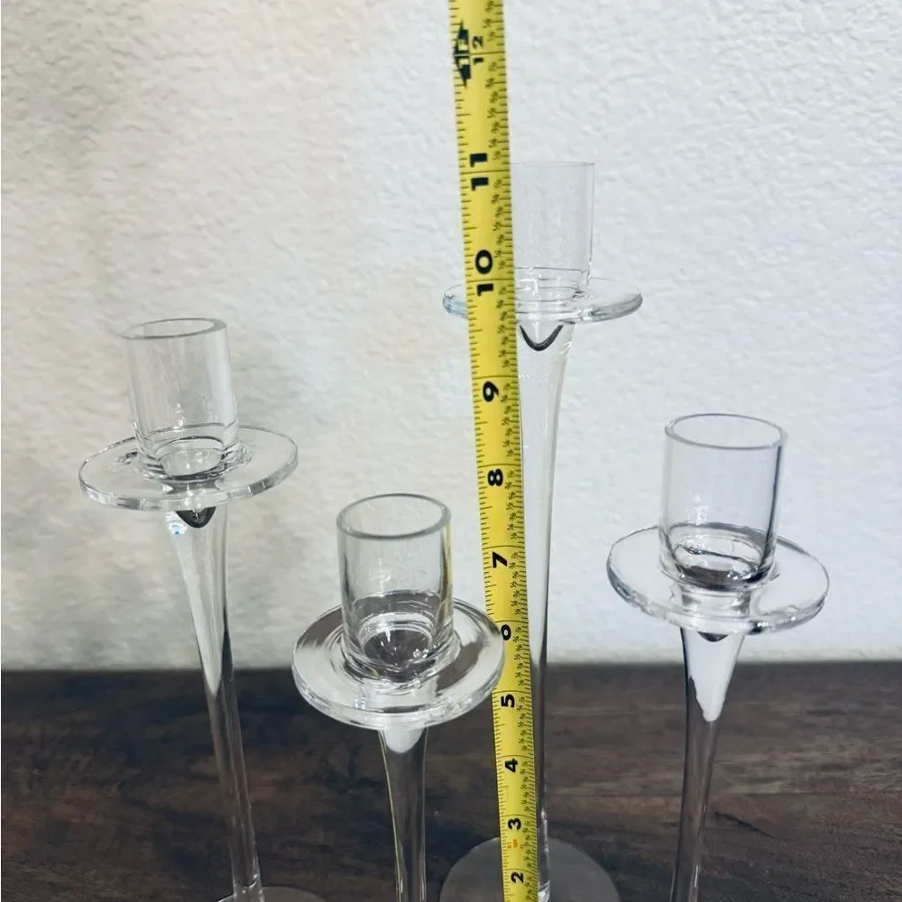 Slim Crystal Glass Candlesticks 4-pc Set